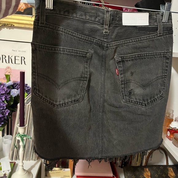 Re/Done Charcoal Button-Front Mini Skirt - Picture 3 of 3